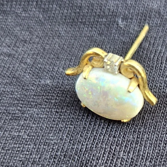 Vintage Opal 14k Diamong Chip Earrings - Picture 4 of 6